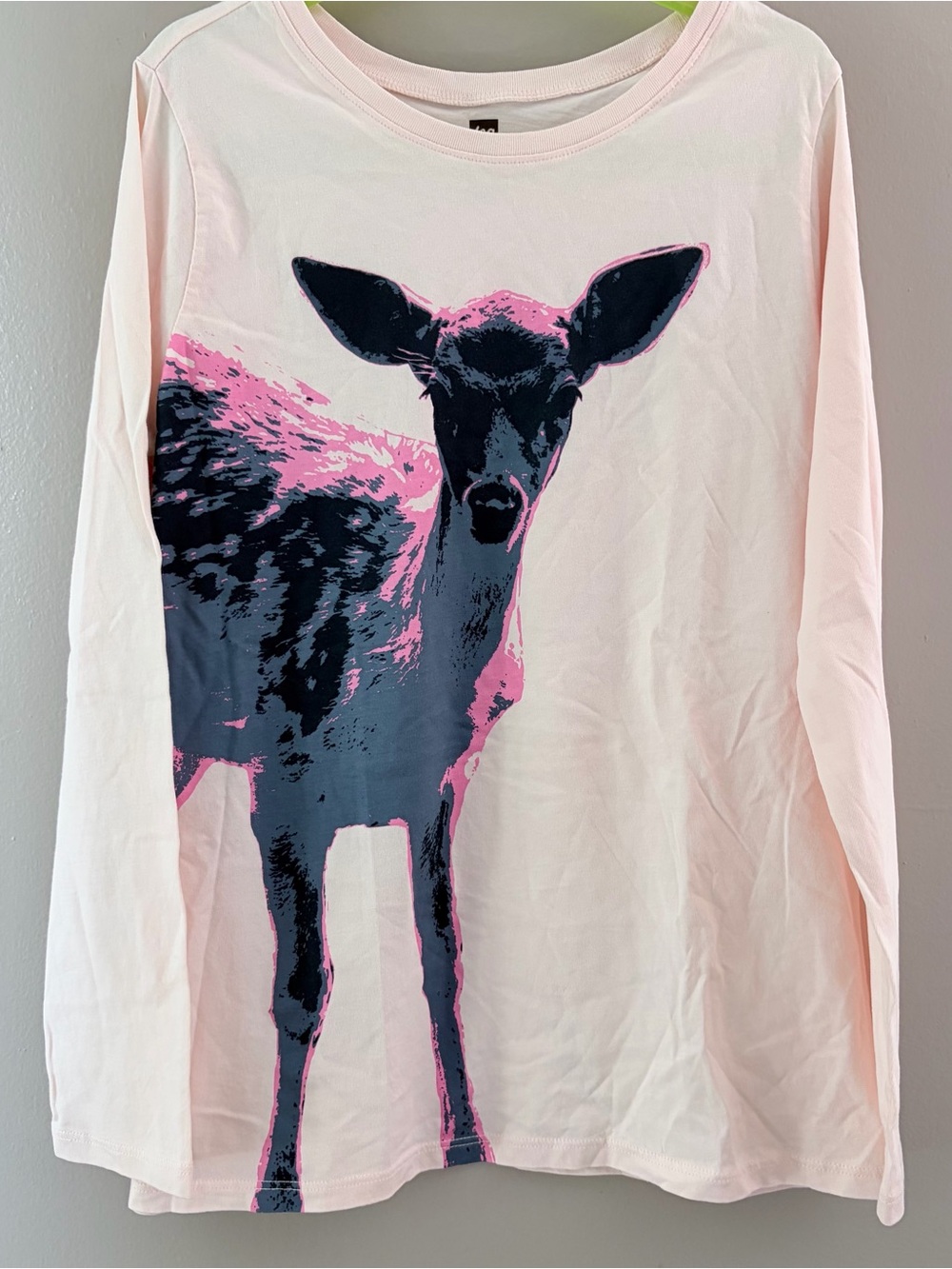 Tea Collection Girls Size 14 Long Sleeve Deer Graphic Tee Light Pink Cotton